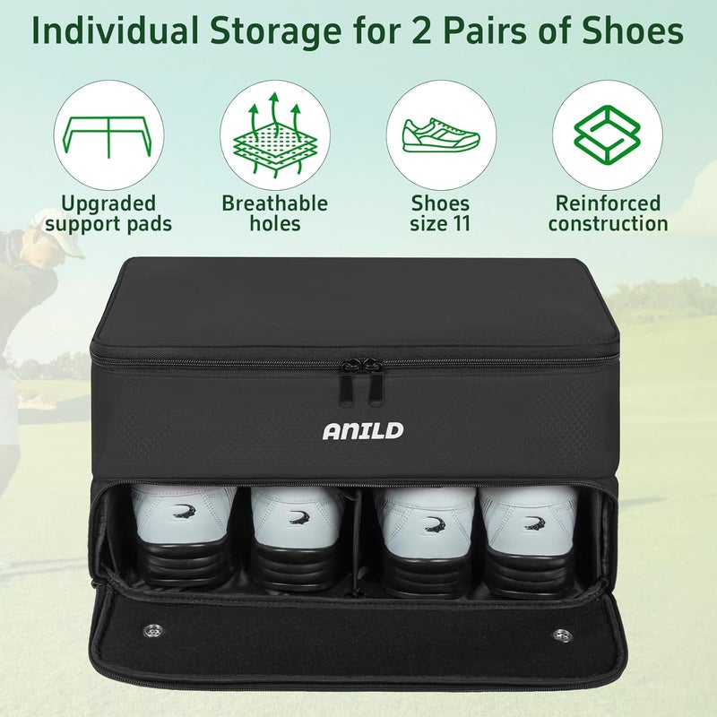 ANILD Golf Trunk Organizer, 2 Layer Golf Storage Case with Separate Ventilated Compartment for 2 Pair Shoes, for Balls, Tees, Clothes, Gloves, Accessories, Golfer Gifts - Image 3